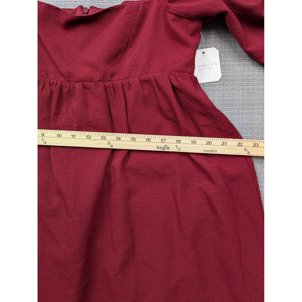 Altar'd State Dress Womens Large Red Square Neck Puff Sleeve Fit & Flare Mini - Picture 10 of 16